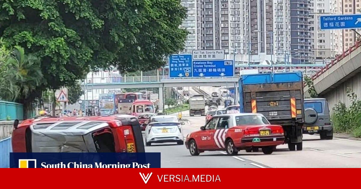 Driver, passenger hurt as taxi collides with truck in Hong Kong