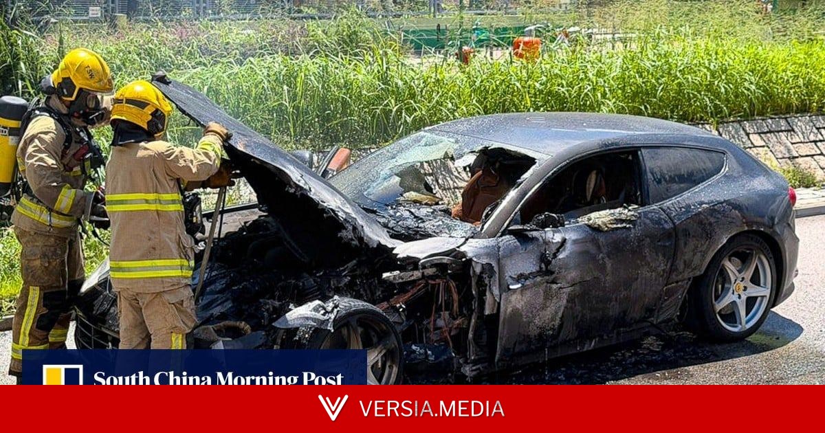 Driver escapes as Ferrari catches fire near Hong Kong light rail stop